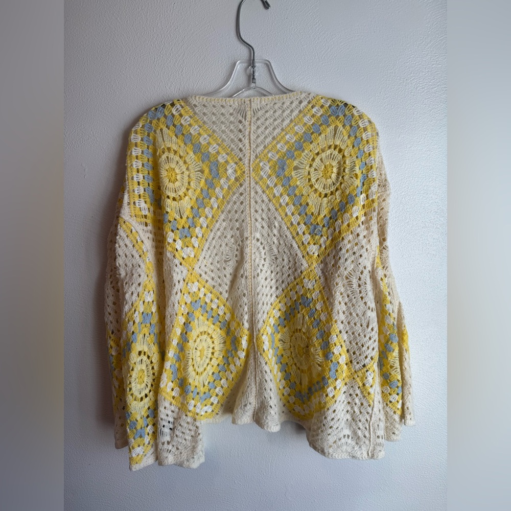 POL Yellow and Blue Boho Crochet Cardigan - Picture 5 of 12